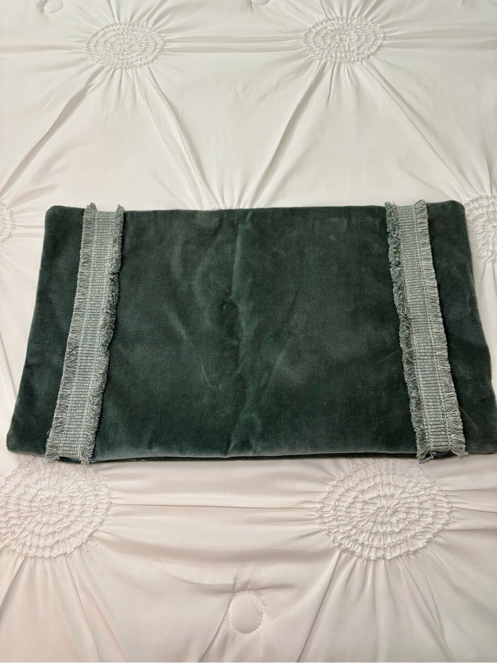 Lacefield Designs 100% Cotton Forest Green Fringe Detail Rectangle Pillow Cover